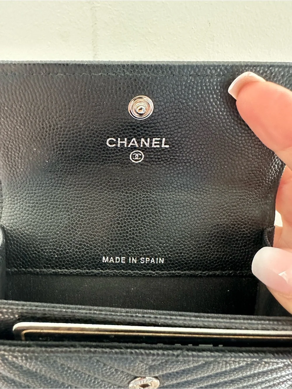 Chanel Black Caviar Chevron Compact Wallet